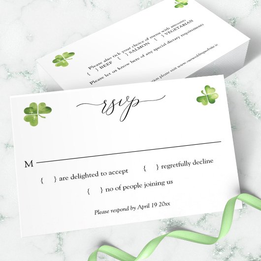 Irisch Hochzeit rsvp Green Kleeblatt Umschließungs Karte