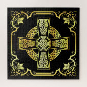 Irisch keltisches Kreuz/schwarz/gold/schwarz extra Puzzle (Horizontal)