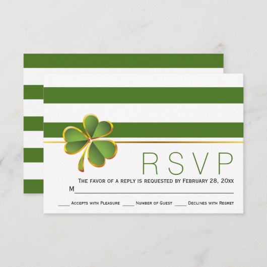 Irisch Klee grün, weiße Streifen Hochzeit RSVP (Vorne/Hinten)
