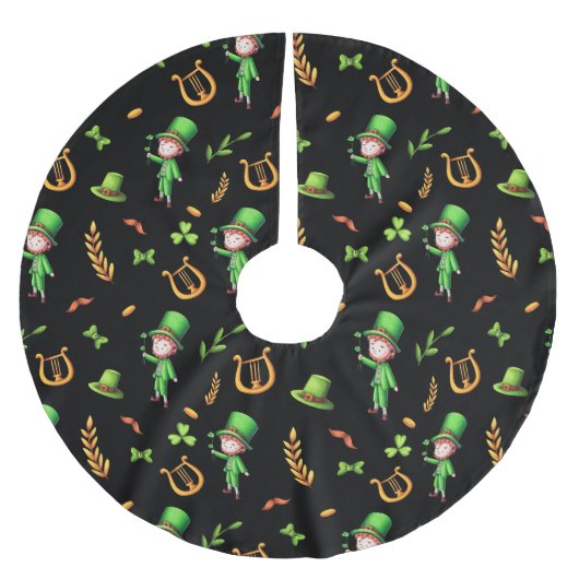 Irisch-Kobelgrün und goldenes Muster schwarz Polyester Weihnachtsbaumdecke (Vorderseite)