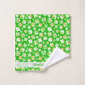 Irisch-Muster grün/weiß/orange Random-Kleeblätter Badhandtuch Set (Waschlappen)