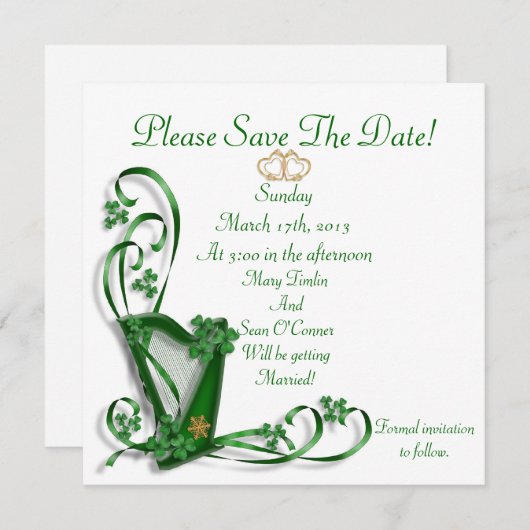 Irisch Save the Date für Hochzeit, Harp (Vorne/Hinten)