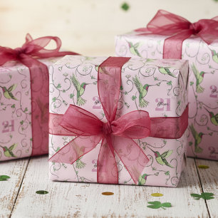Irische 21. Geburtstag Grün und Rosa Kolibris Geschenkpapier