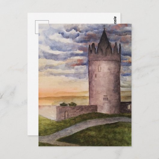 Irische Burg und Landschaft Aquarell Postkarte (Vorne/Hinten)