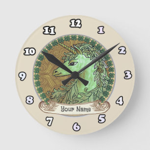 Irische Einhorn-Uhr Runde Wanduhr
