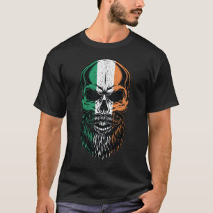 irische Flag-St. Patricks Day "Bearted Skull Head" T-Shirt