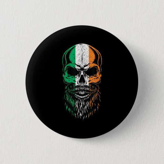 Irische Flagge Bärtiger Totenkopf St. Patrick's Da Button (Vorderseite)