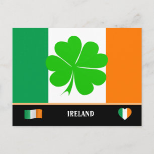 Irische Flagge & Glücksklee / Irland Postkarte