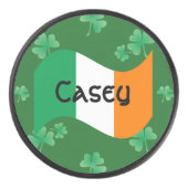 Irische Flagge mit Personalisierten Kleeblättern Eishockey Puck (Vorderseite)