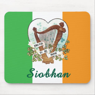 Irische Flagge mit Vintager Harfe und Kleeblatt Cu Mousepad