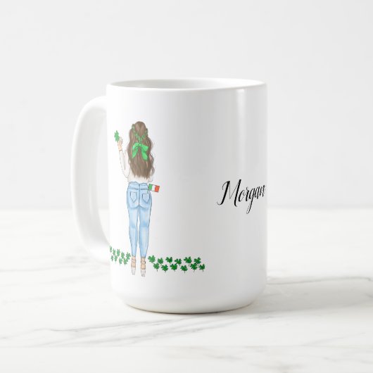 Irische Frau mit Vierblättriges Kleeblatt Kaffeetasse (Vorderseite Links)