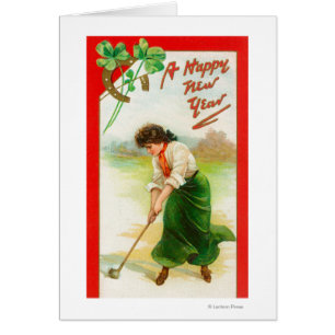 Irische Frau ungefähr, zum des Golfballes zu