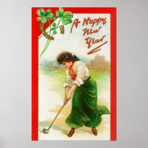 Irische Frau ungefähr, zum des Golfballes zu Poster