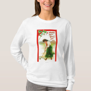 Irische Frau ungefähr, zum des Golfballes zu T-Shirt