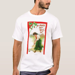 Irische Frau ungefähr, zum des Golfballes zu T-Shirt