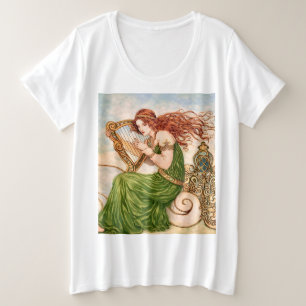 Irische Göttin Harfe spielend – Celtic Art Nouveau Große Größe T-Shirt