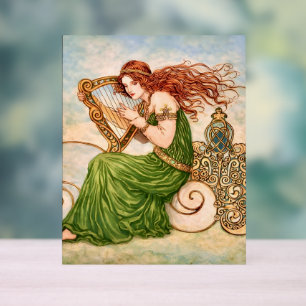 Irische Göttin spielt Harfe – Celtic Art Nouveau Acrylschild