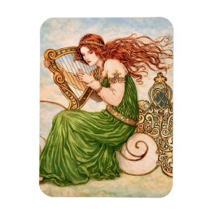 Irische Göttin spielt Harfe – Celtic Art Nouveau  Magnet