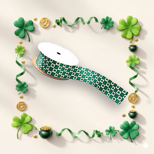 Irische grün karierte Shamrock-Musterdesign Satinband