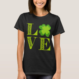 Irische grüne Kleeblatt-Shamrock-Keltenknoten LIEB T-Shirt