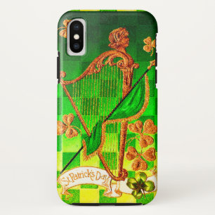 IRISCHE HARFE, GRÜNE GOLDENE KLEEBLÄTTER St. Patri iPhone XS Hülle