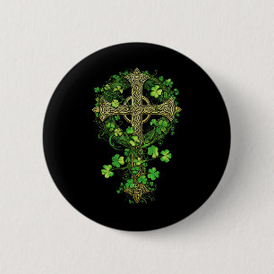 Irische Harfe keltisches Kreuz Knoten Kleeblatt St Button