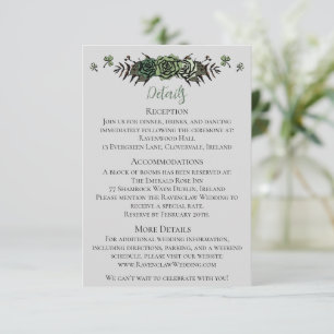 Irische Hochzeitsdetails Grüne Rosen Florale Toten Begleitkarte