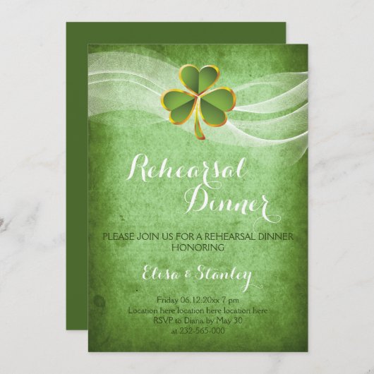 Irische Hochzeitsfeier mit Klee und Schleier Probe Einladung (Vorne/Hinten)