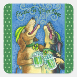 IRISCHE JAGDHUNDE, ST. PATRICK'S DAY GRÜNES BIER QUADRATISCHER AUFKLEBER