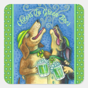 IRISCHE JAGDHUNDE, ST. PATRICK'S DAY GRÜNES BIER QUADRATISCHER AUFKLEBER