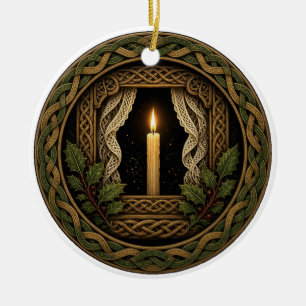 Irische Kerze im Weihnachtsfenster Keramik Ornament