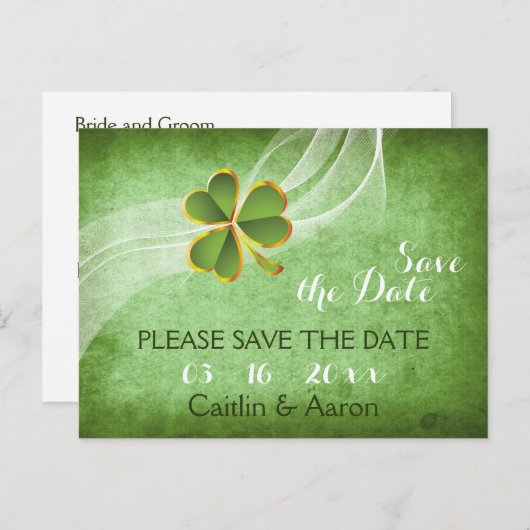 Irische Klee und Schleier grüne Hochzeit Save the  Ankündigungspostkarte (Vorne/Hinten)