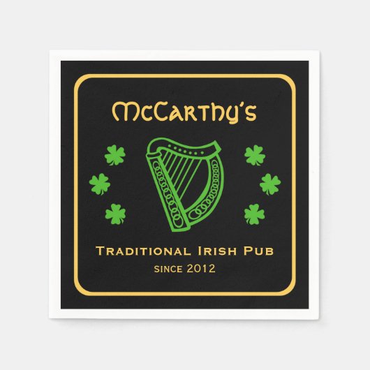 Irische Kneipe für grünes Kleeblatt Harfe Serviette (Vorderseite)