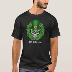 Irische Knoten-Schädel-Glücksklee-Grafik T-Shirt