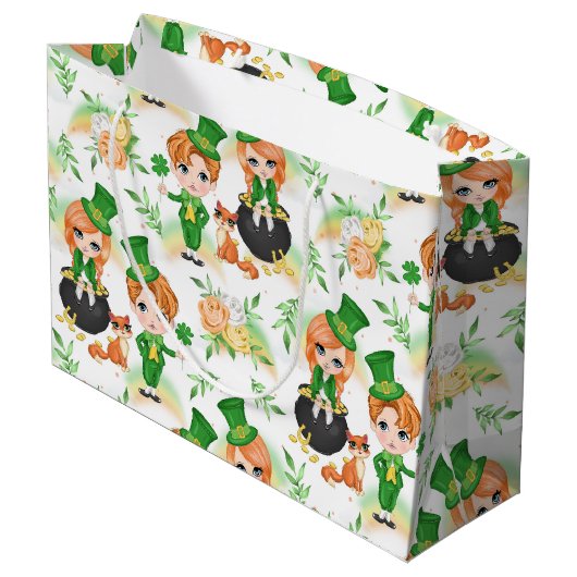 Irische Mädchen und Jungen Große Geschenktüte (Rückseite Schrägansicht)