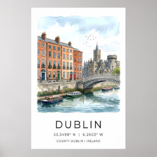 Irische Reise-Wandkunst - Dublin River Liffey mit Poster