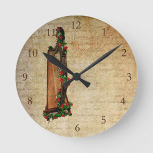 Irische Rosen-Harfen-Uhr Runde Wanduhr