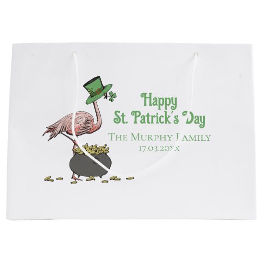Irische Shamrock-Flamingo-St.-Patrick's-Party Große Geschenktüte (Vorderseite)