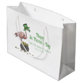 Irische Shamrock-Flamingo-St.-Patrick's-Party Große Geschenktüte (Rückseite Schrägansicht)