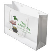 Irische Shamrock-Flamingo-St.-Patrick's-Party Große Geschenktüte (Vorderseite Schrägansicht)