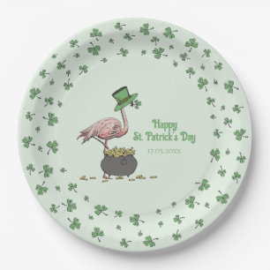 Irische Shamrock-Flamingo-St.-Patrick's-Party Pappteller