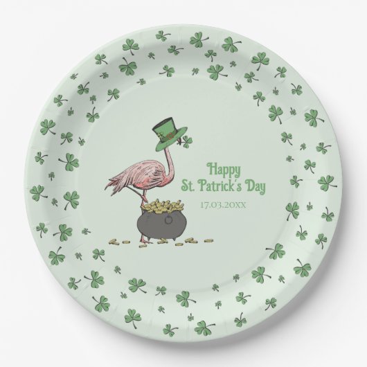 Irische Shamrock-Flamingo-St.-Patrick's-Party Pappteller (Vorderseite)