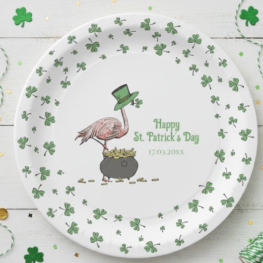 Irische Shamrock-Flamingo-St.-Patrick's-Party Pappteller