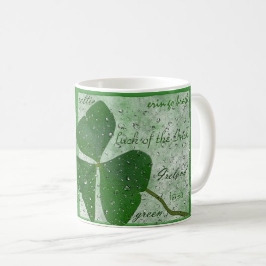 Irische Shamrock-Wortwolke im Regen Kaffeetasse (VorderseiteRechts)