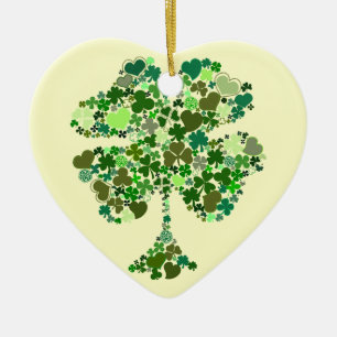 Irische vierblättrige Kleeblatt-Herz-Weihnachtsdek Keramikornament