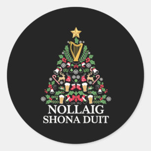 Irische Weihnachtsbaum Nollaig Shona Duit Festlich Runder Aufkleber