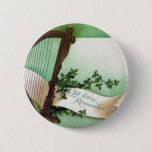 Irischen Harfen-Vintager St Patrick Tag Button (Vorderseite)