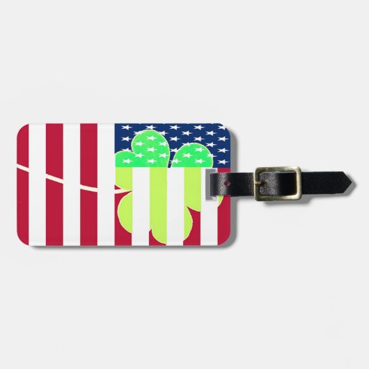 Irischer amerikanische Flaggen-Kleeblatt-Klee St Gepäckanhänger (Vorderseite horizontal)