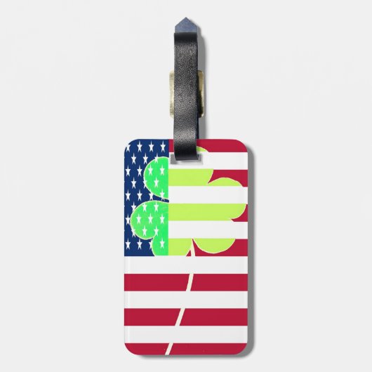 Irischer amerikanische Flaggen-Kleeblatt-Klee St Gepäckanhänger (Rückseite vertikal)