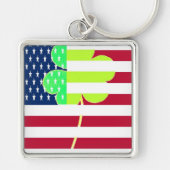 Irischer amerikanische Flaggen-Kleeblatt-Klee St Schlüsselanhänger (Vorne)